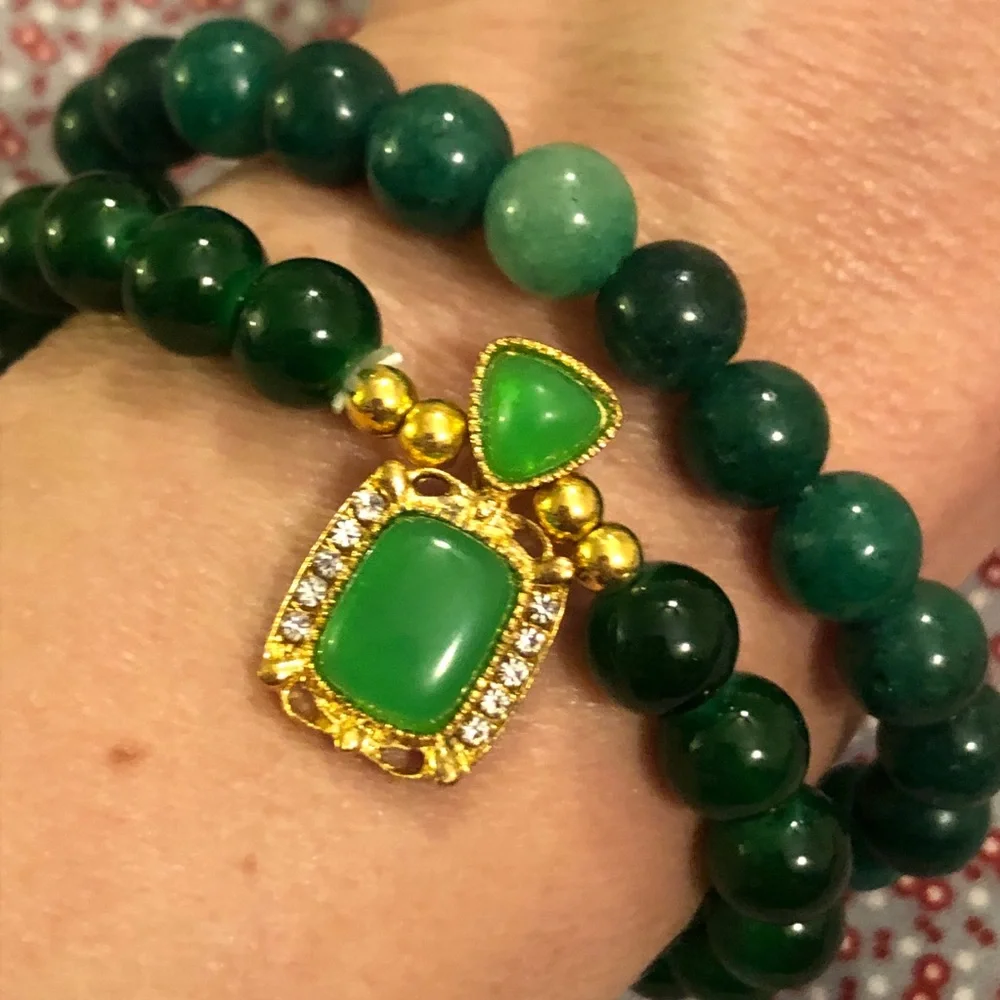 Elegant Green Beaded Bracelet Set of 2 Bracelets